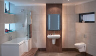 Libra suite with L shaped bath and wall hung basin & W/C